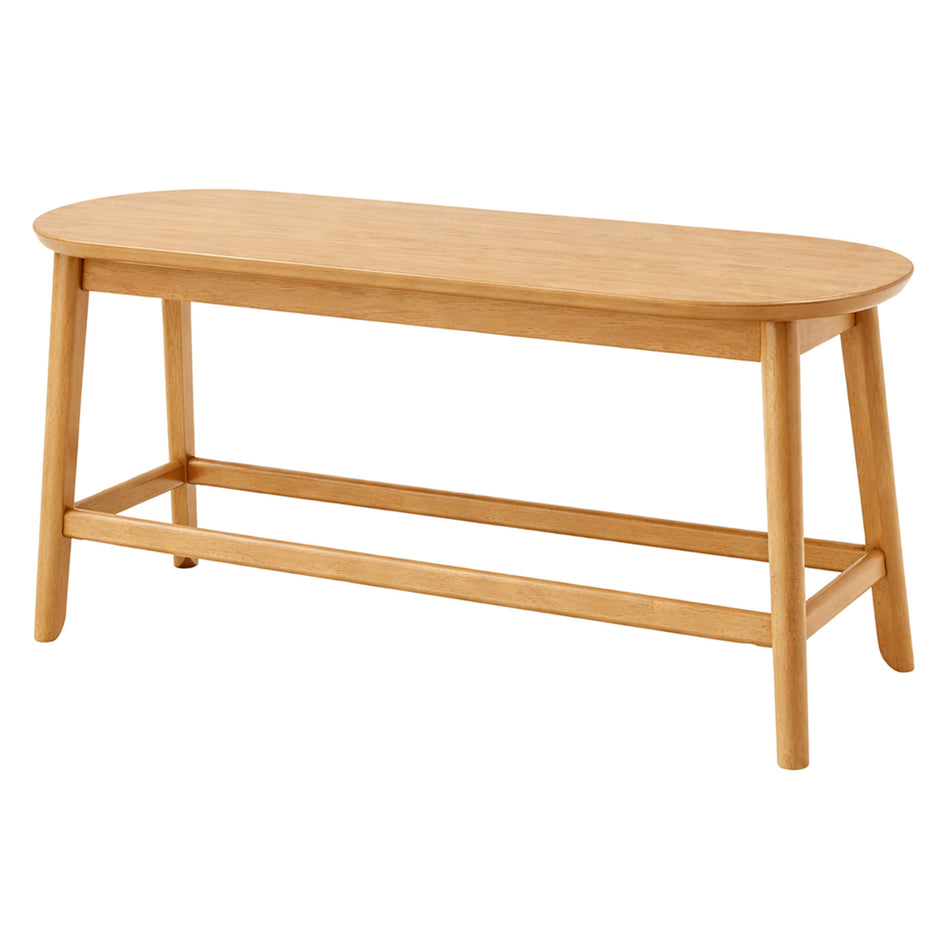 Wooden bench with rounded edges and support rail