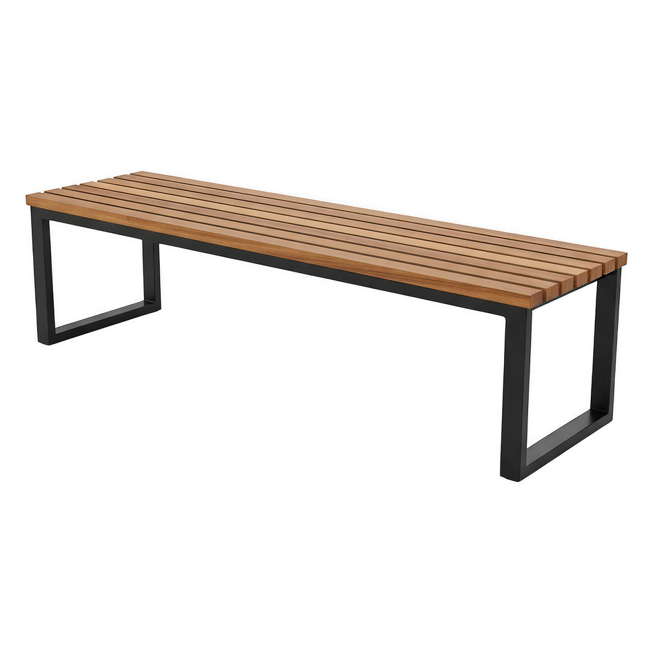 Modern slatted wooden bench with metal frame