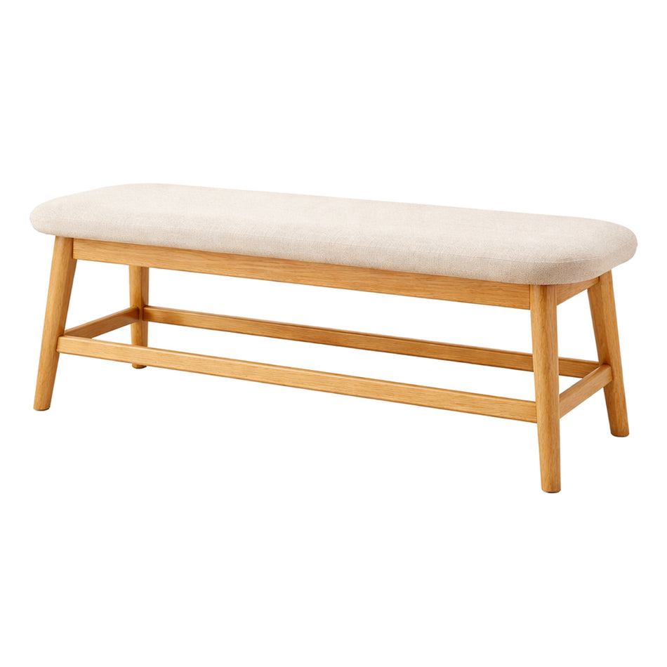 Upholstered wooden bench with tapered legs