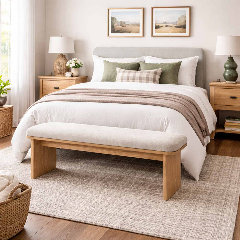 Soft top wooden bench with panel legs