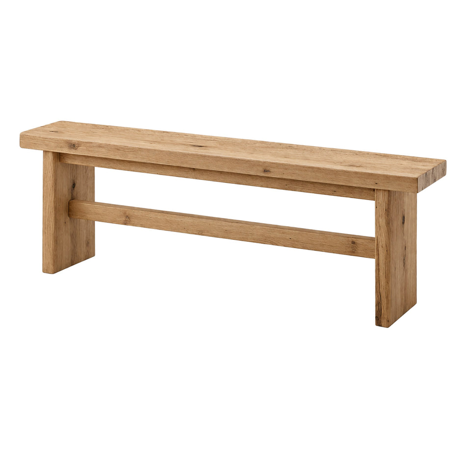 Rustic solid wood bench with support rail