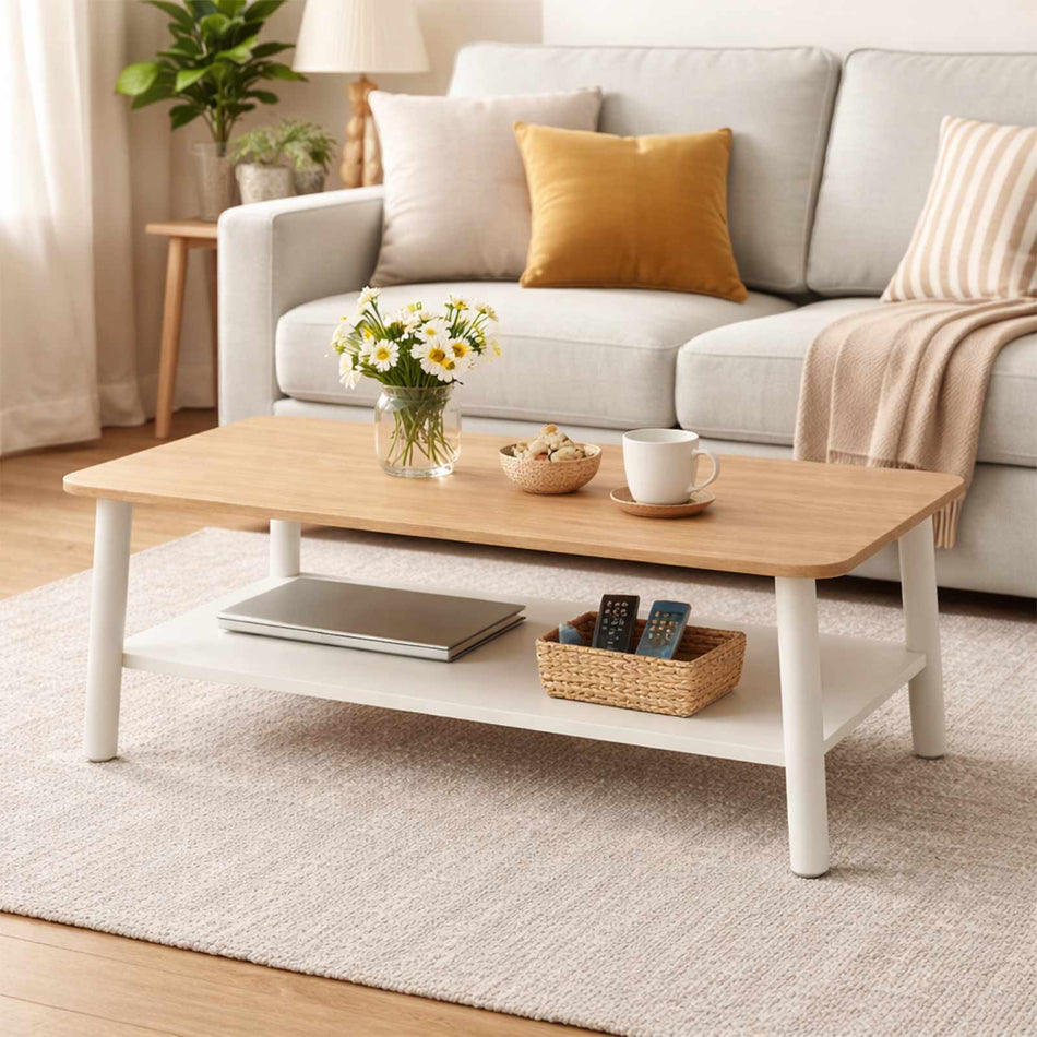 Rectangular coffee table with lower shelf
