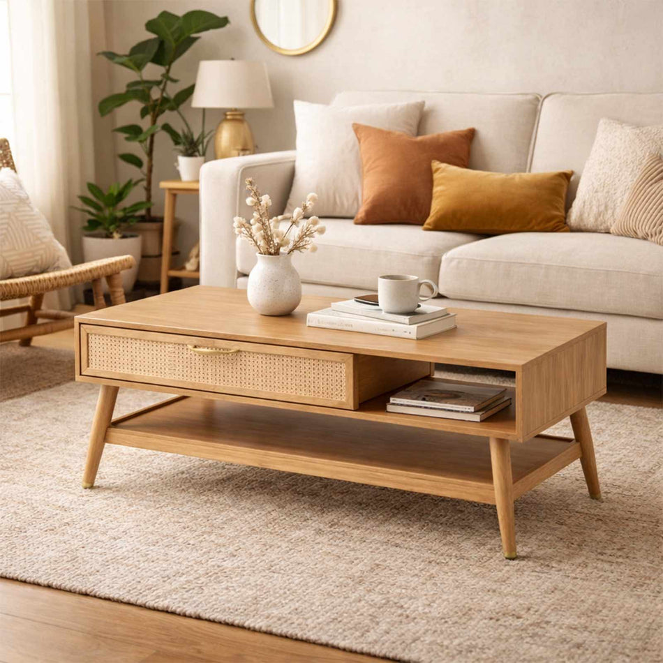 Coffee table with drawer & open storage