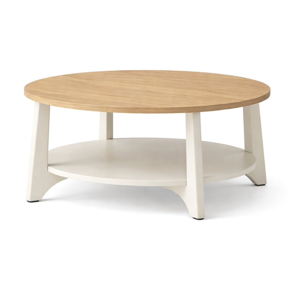 Round coffee table with lower shelf