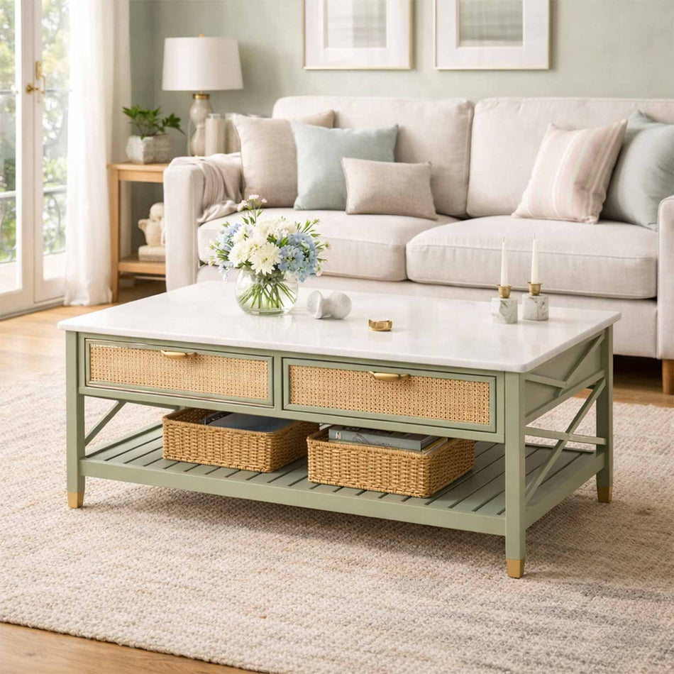 Coffee table with double drawer & lower shelf