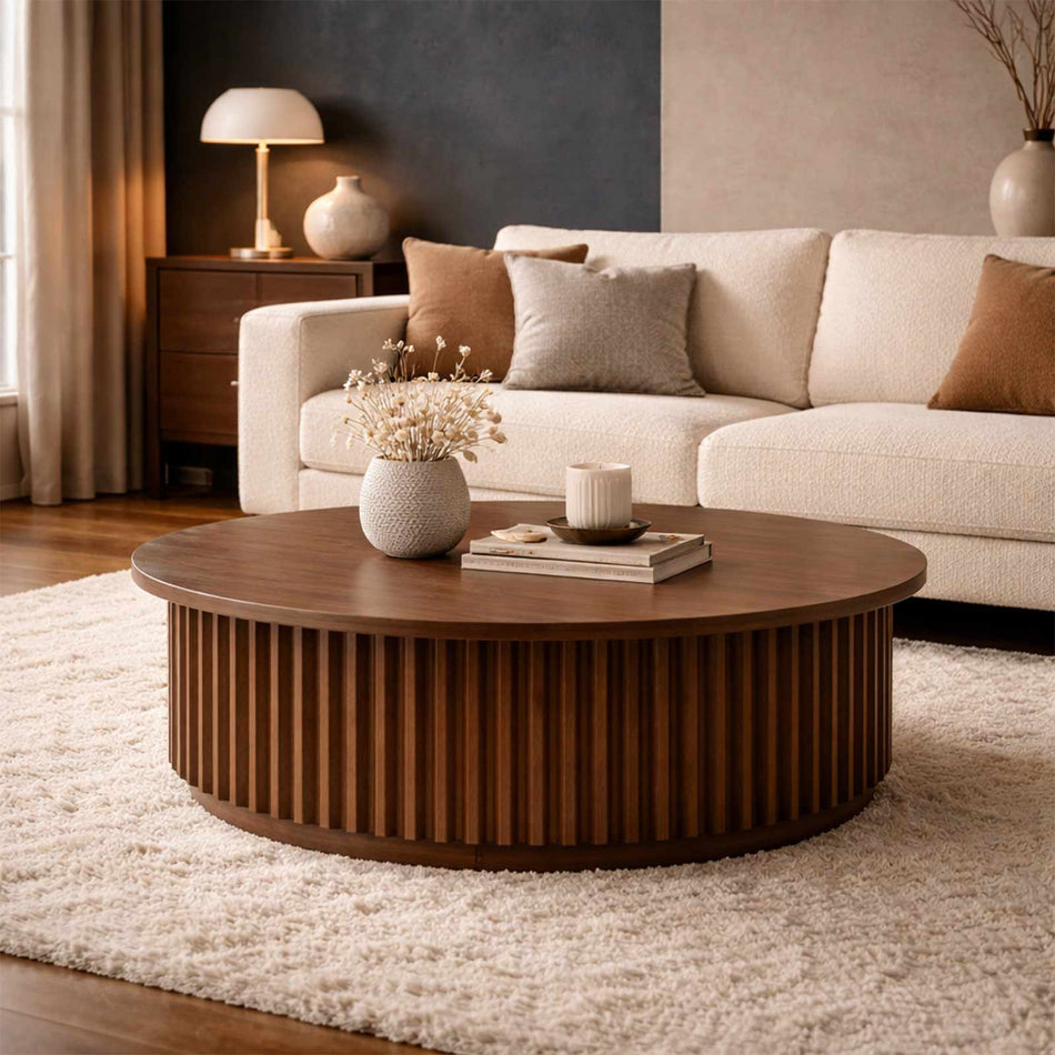 Round coffee table with fluted base