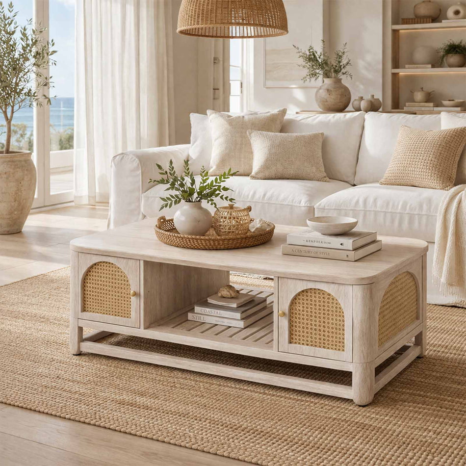 Coffee table with double cabinet storage