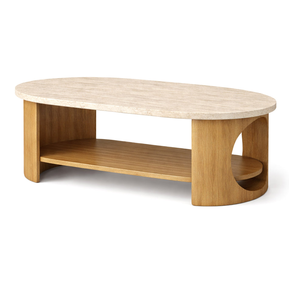 Oval coffee table with open shelf