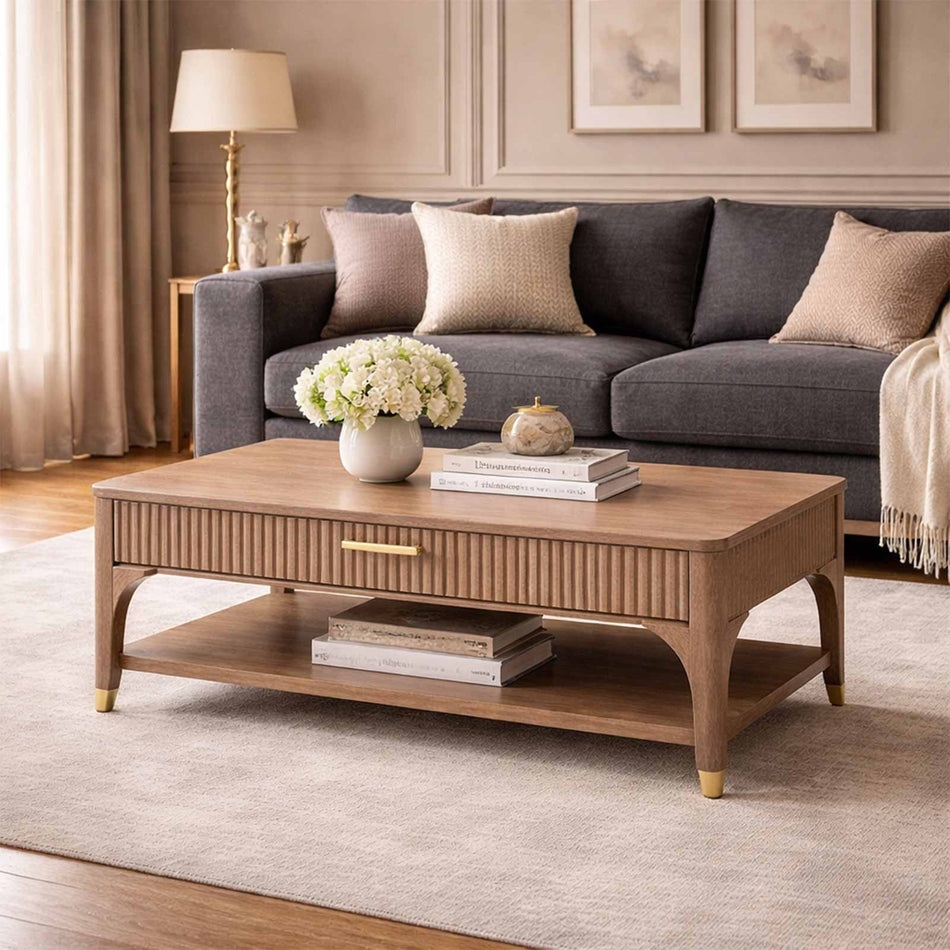 Coffee table with drawer & lower shelf