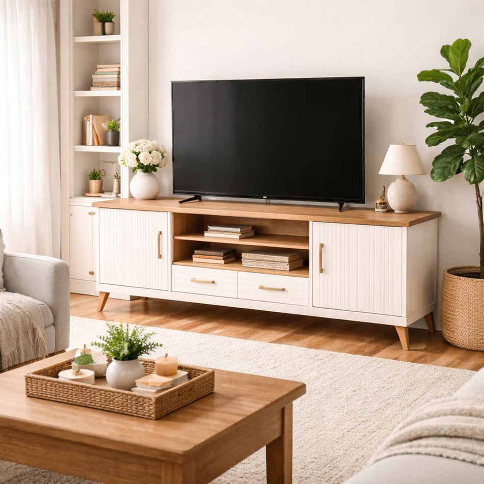 Modern two-tone media console with drawers