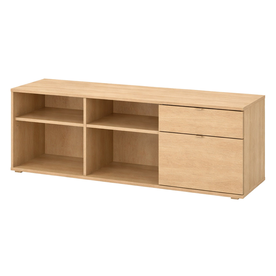 Open shelf TV media unit with drawer storage