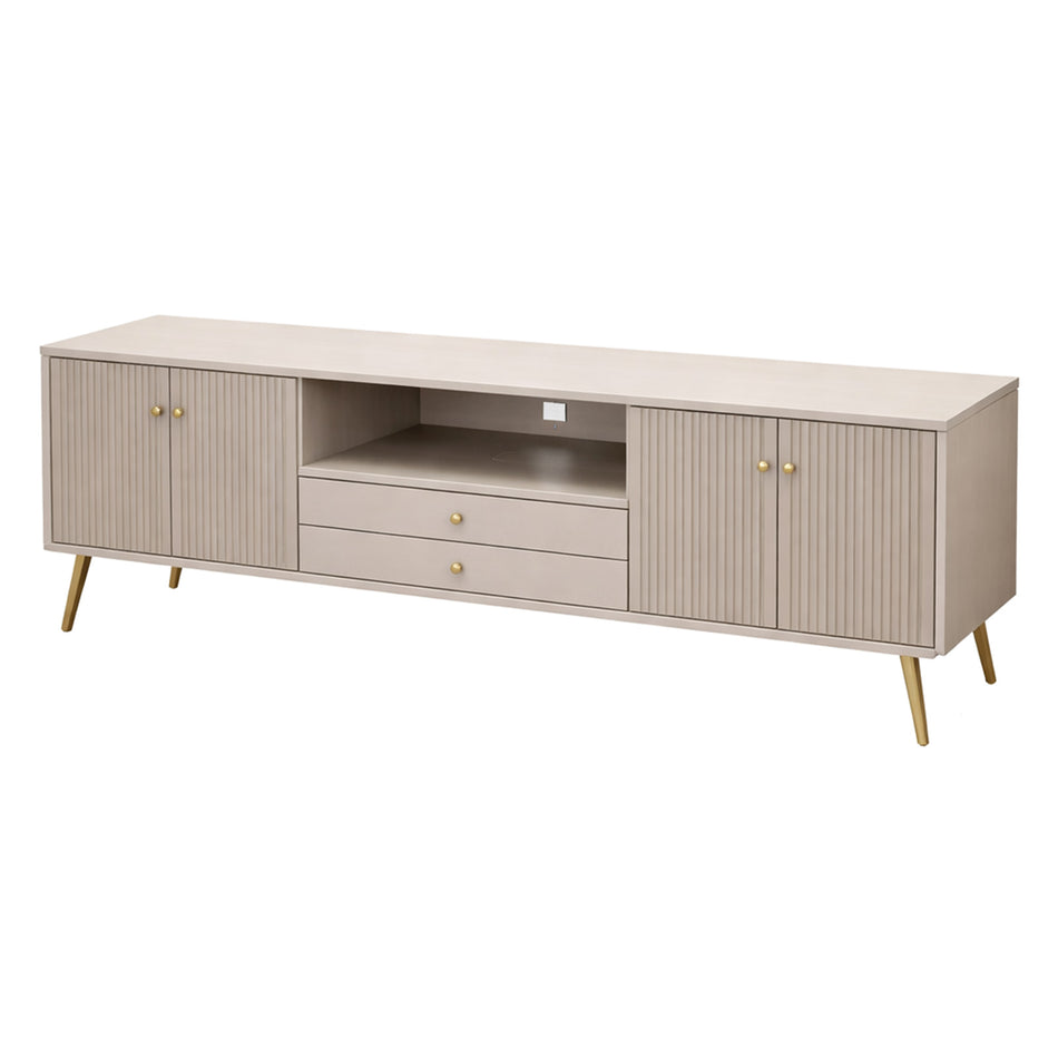 Modern textured TV unit with gold accents