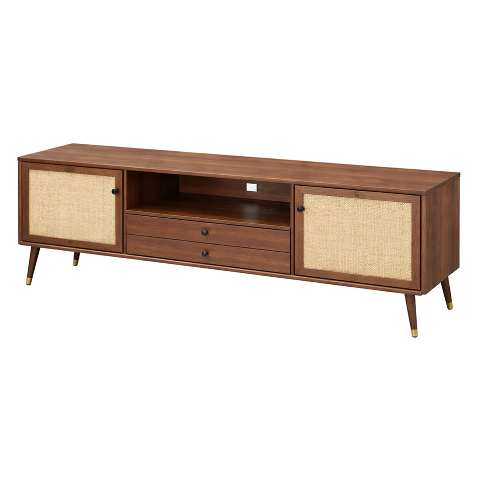 Cane panel media unit with drawer storage