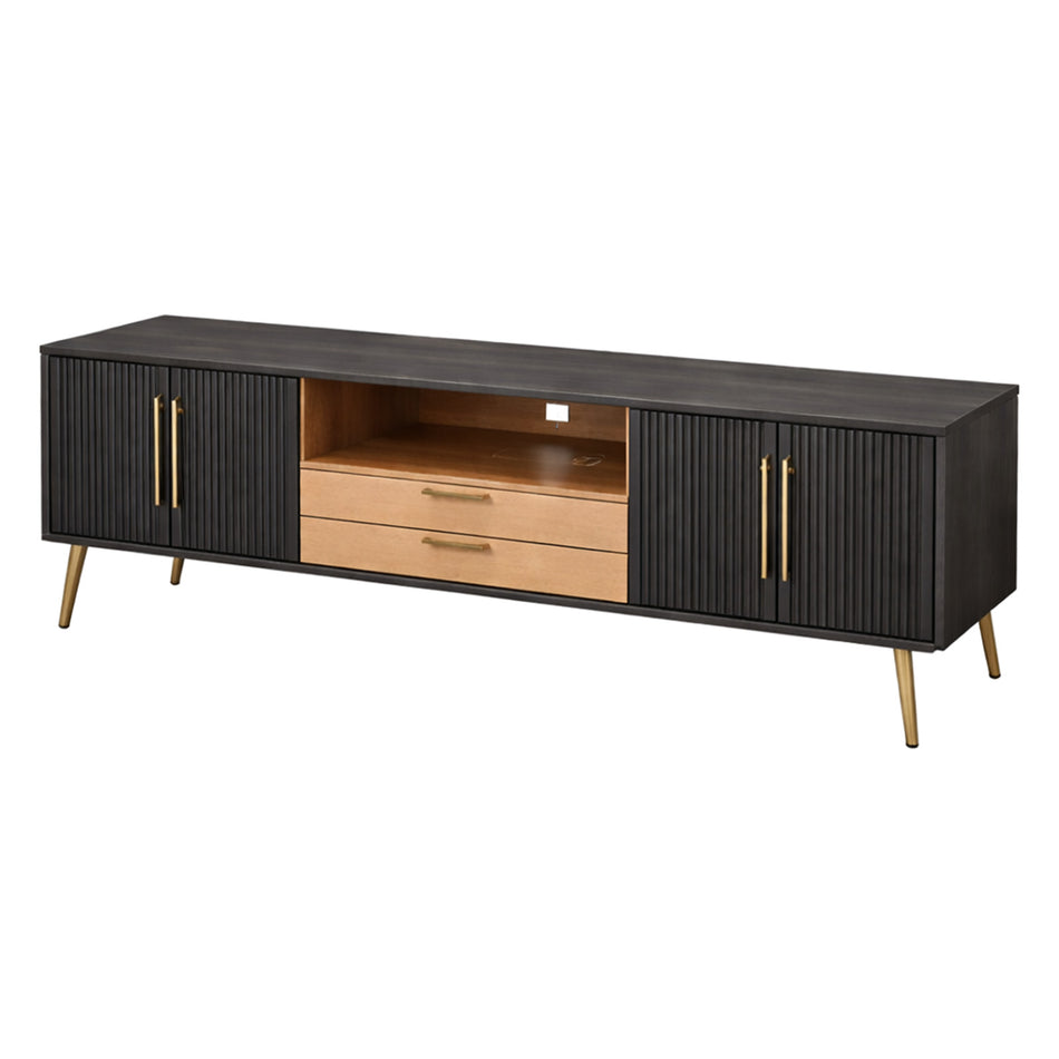 Textured front TV console with brass details