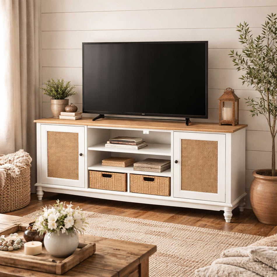 Storage TV unit with baskets and shelving