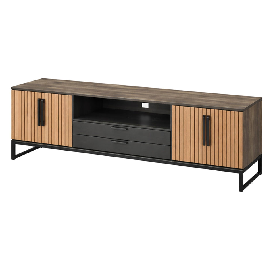 Industrial style TV unit with slatted doors