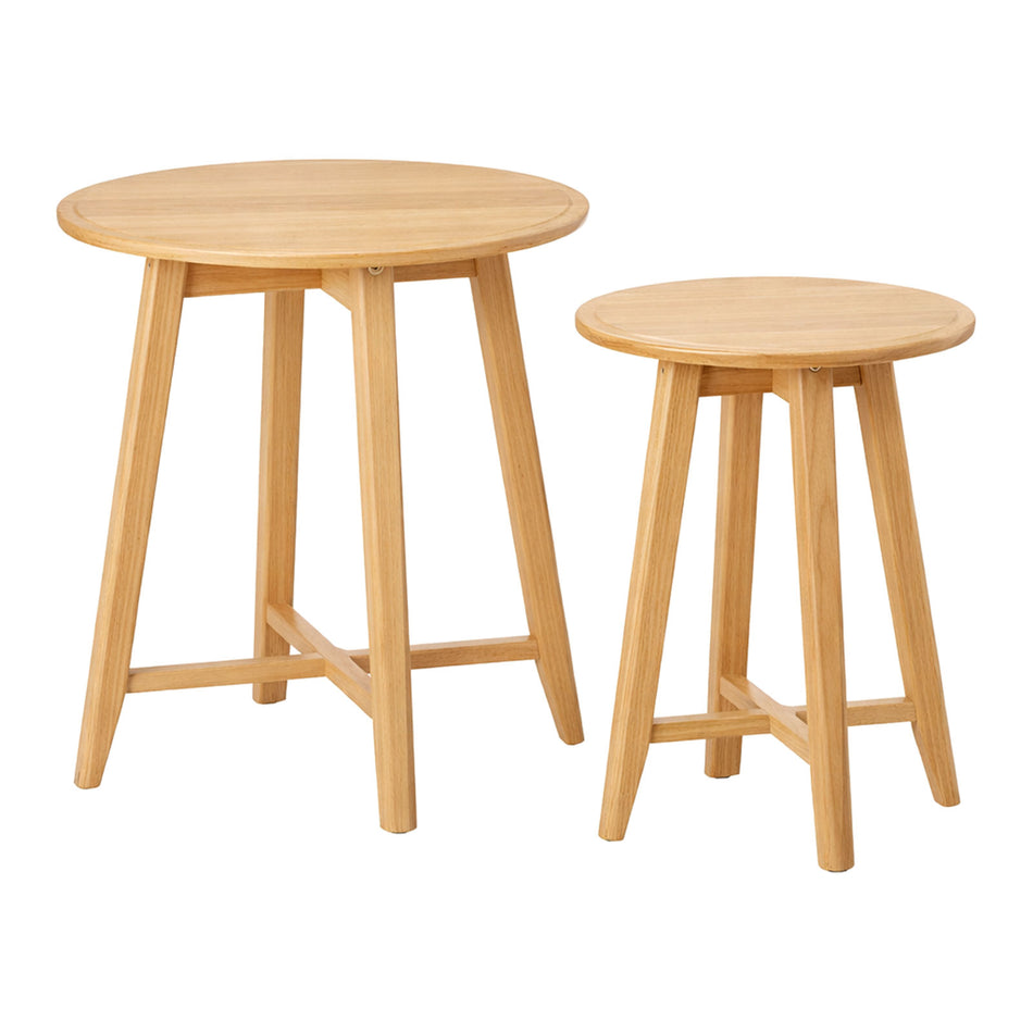 Round nesting tables set with wooden frame