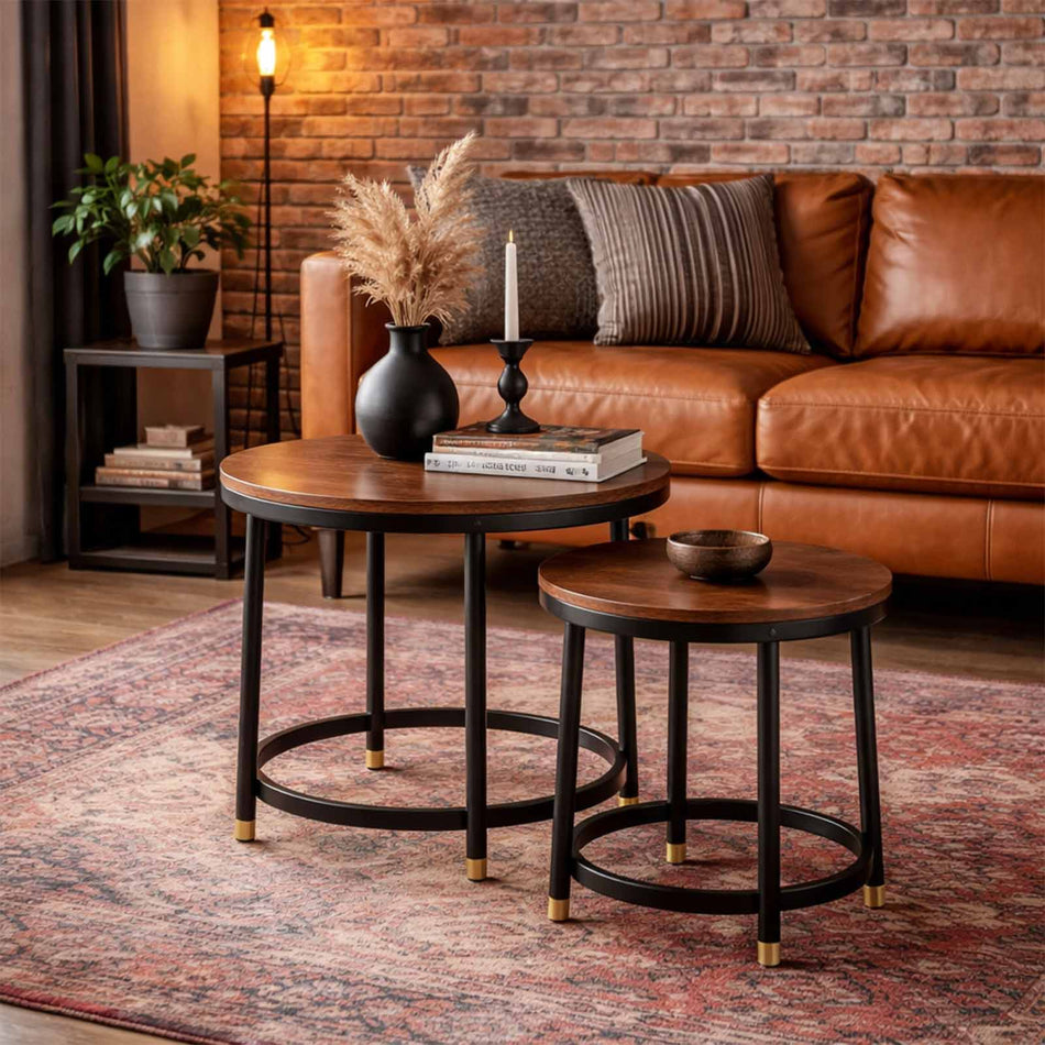 Nesting Tables with metal frame & round tops