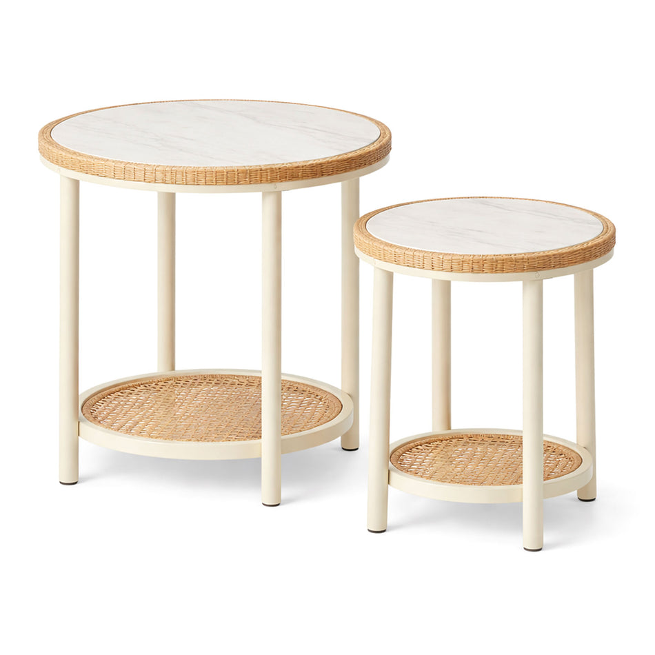 Nesting tables with tray top & lower shelf
