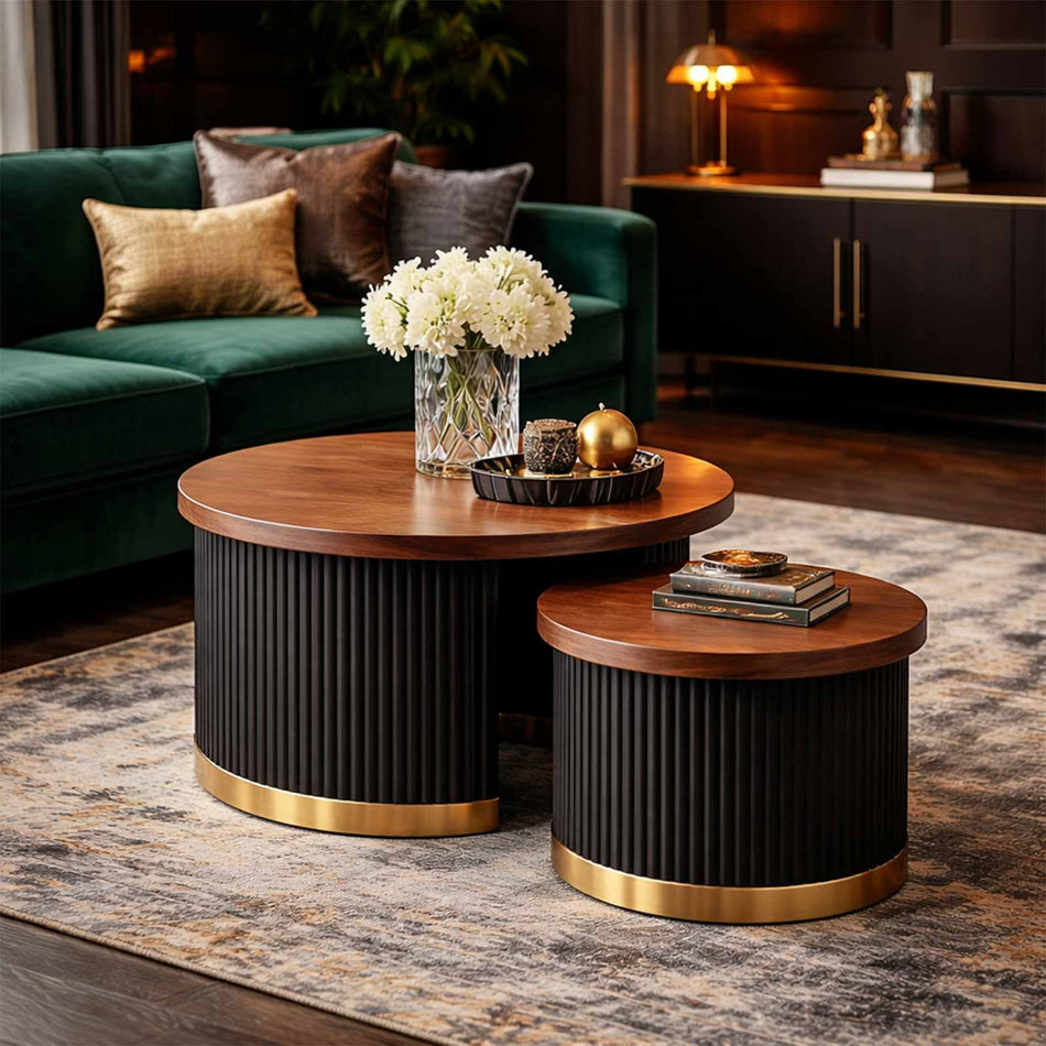 Fluted nesting tables set with round design