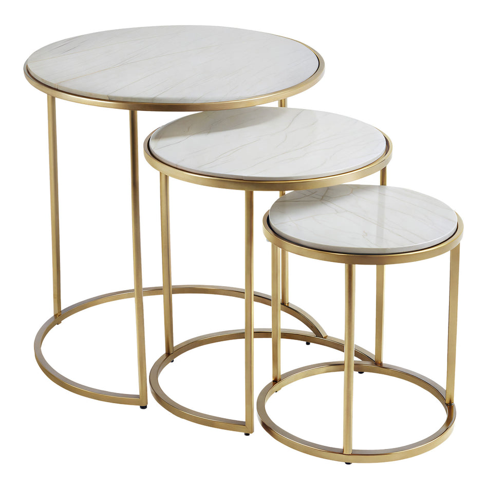 Nesting tables with marble effect top & gold frame