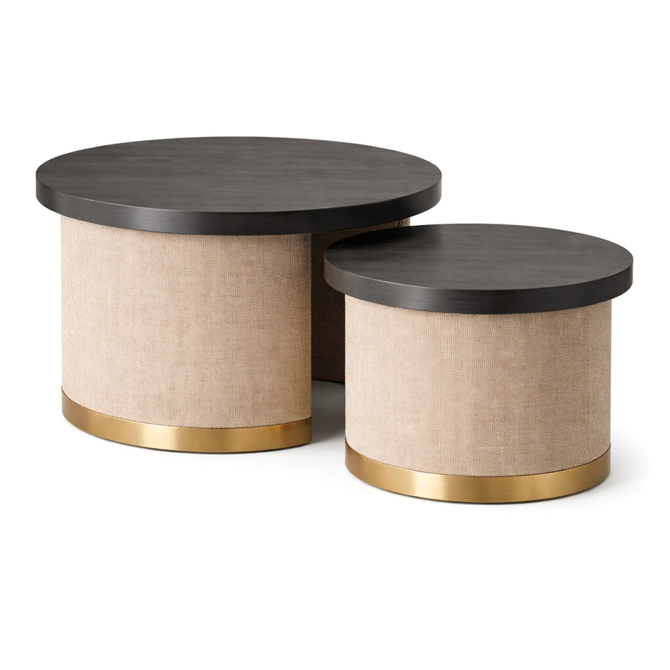 Upholstered nesting tables set with round design