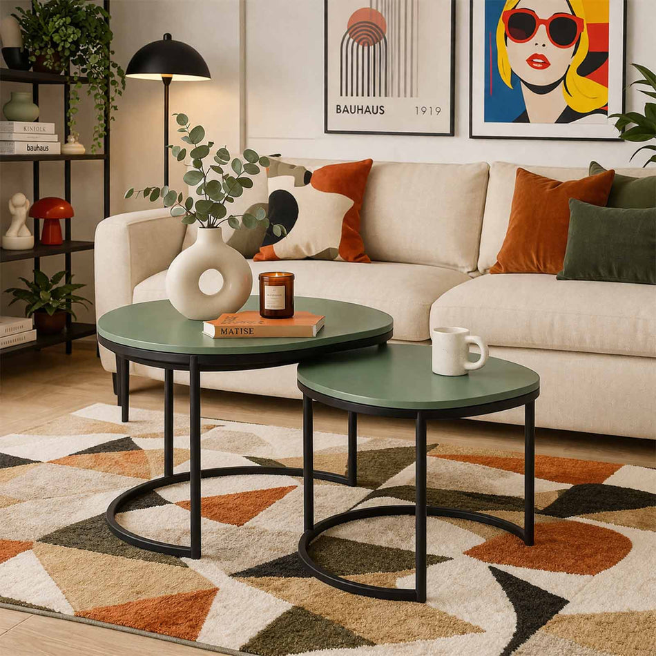 Nesting tables set with oval tops & minimal frame
