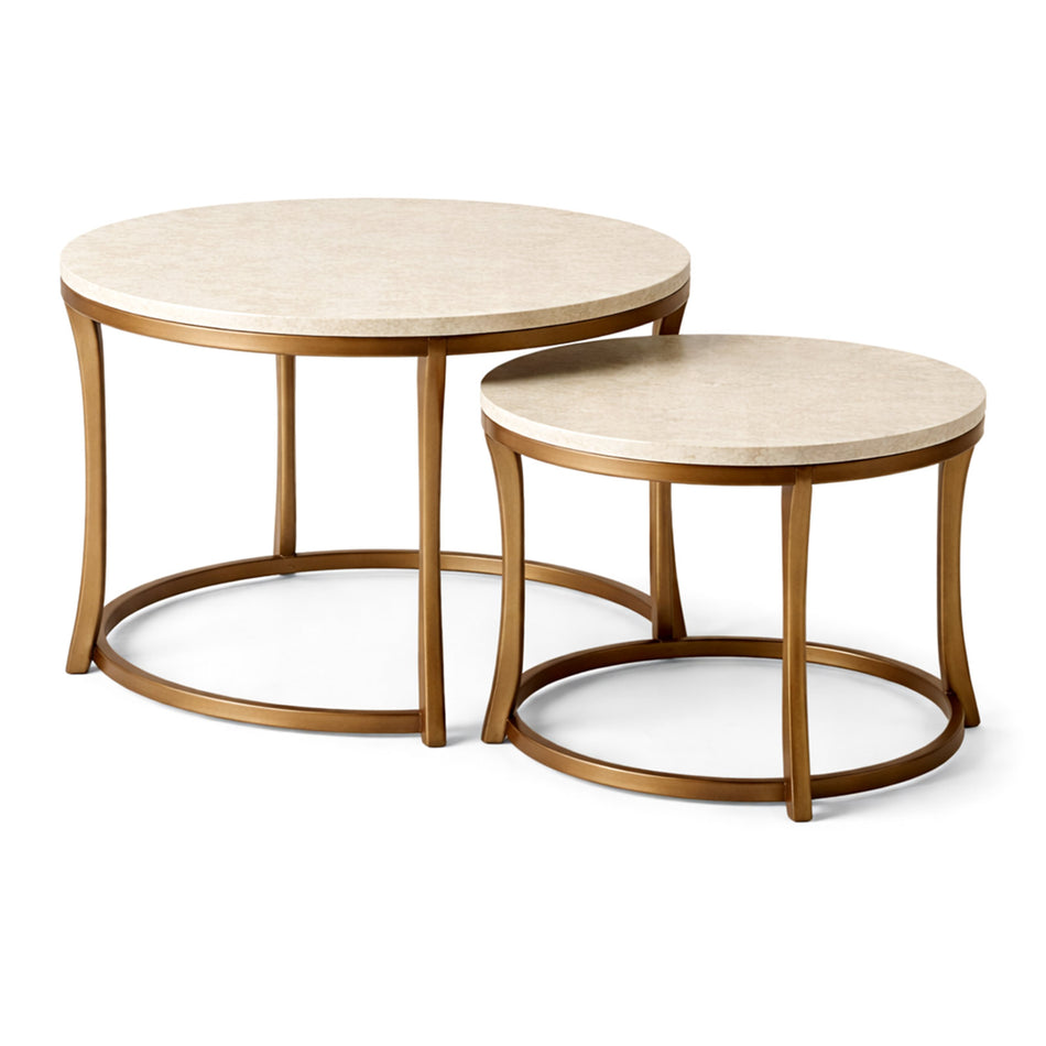 Nesting tables with stone effect top & gold frame