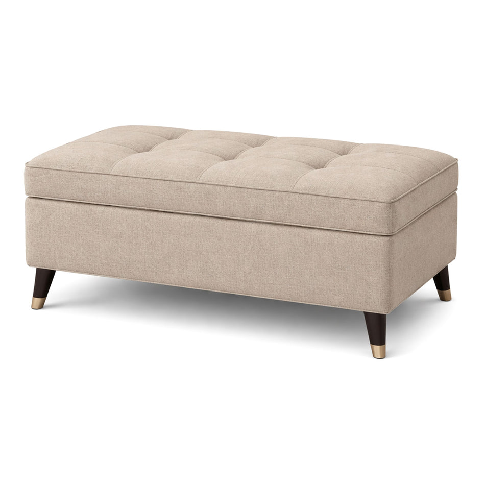 Buttoned storage ottoman bench with tapered legs