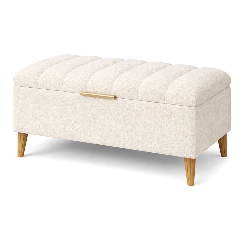 Channel-tufted storage ottoman bench with wooden legs