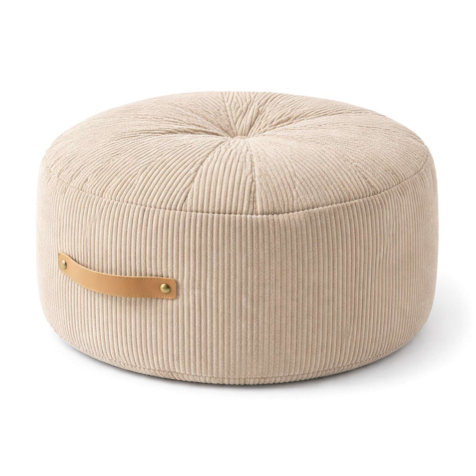 Ribbed fabric pouf with handle