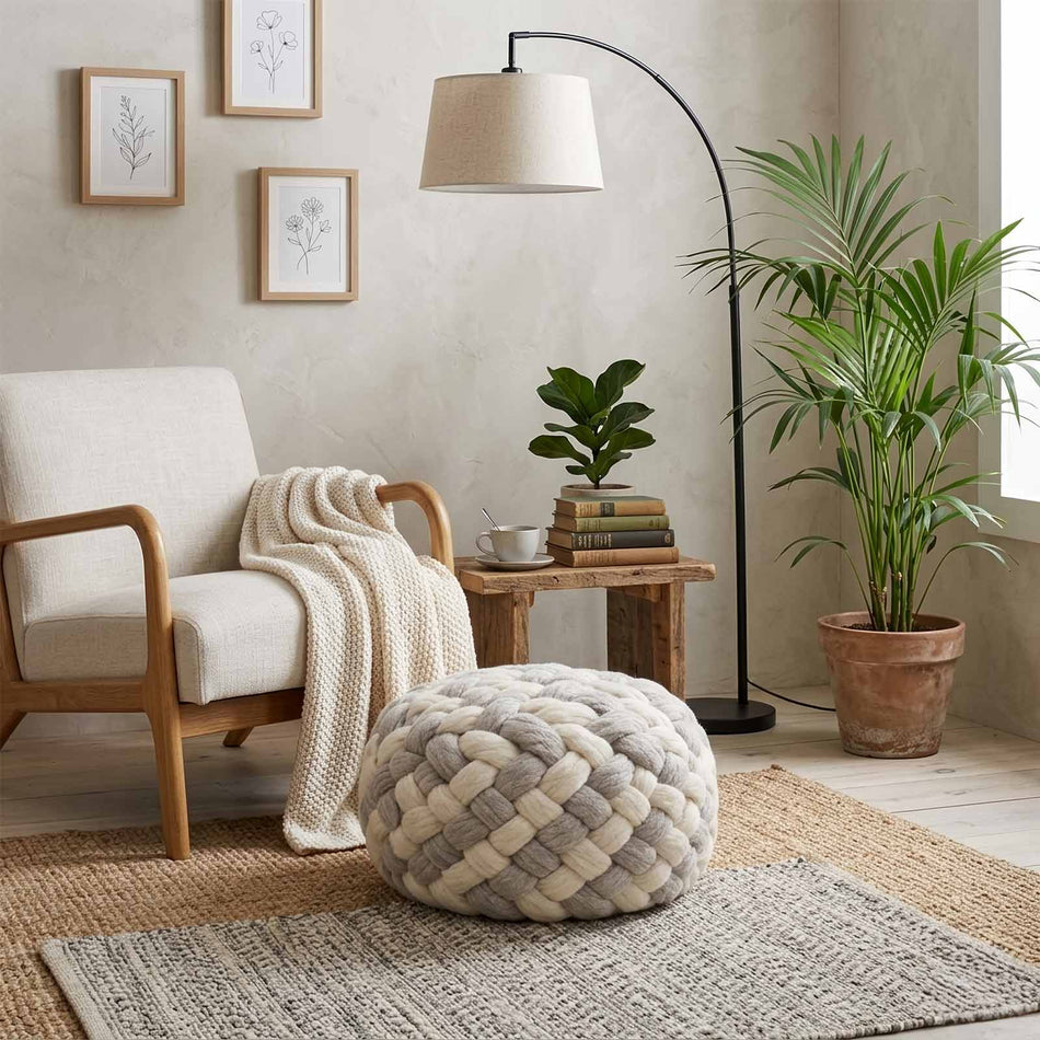 Chunky knit pouf