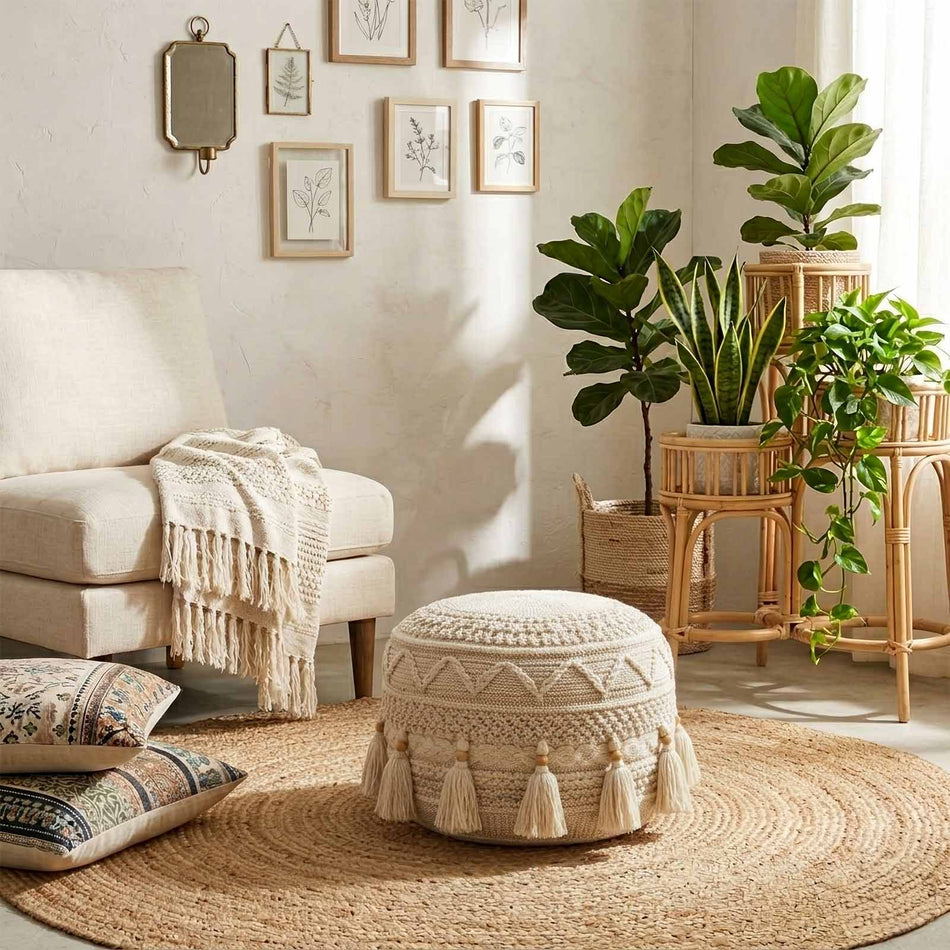Tassel textured pouf