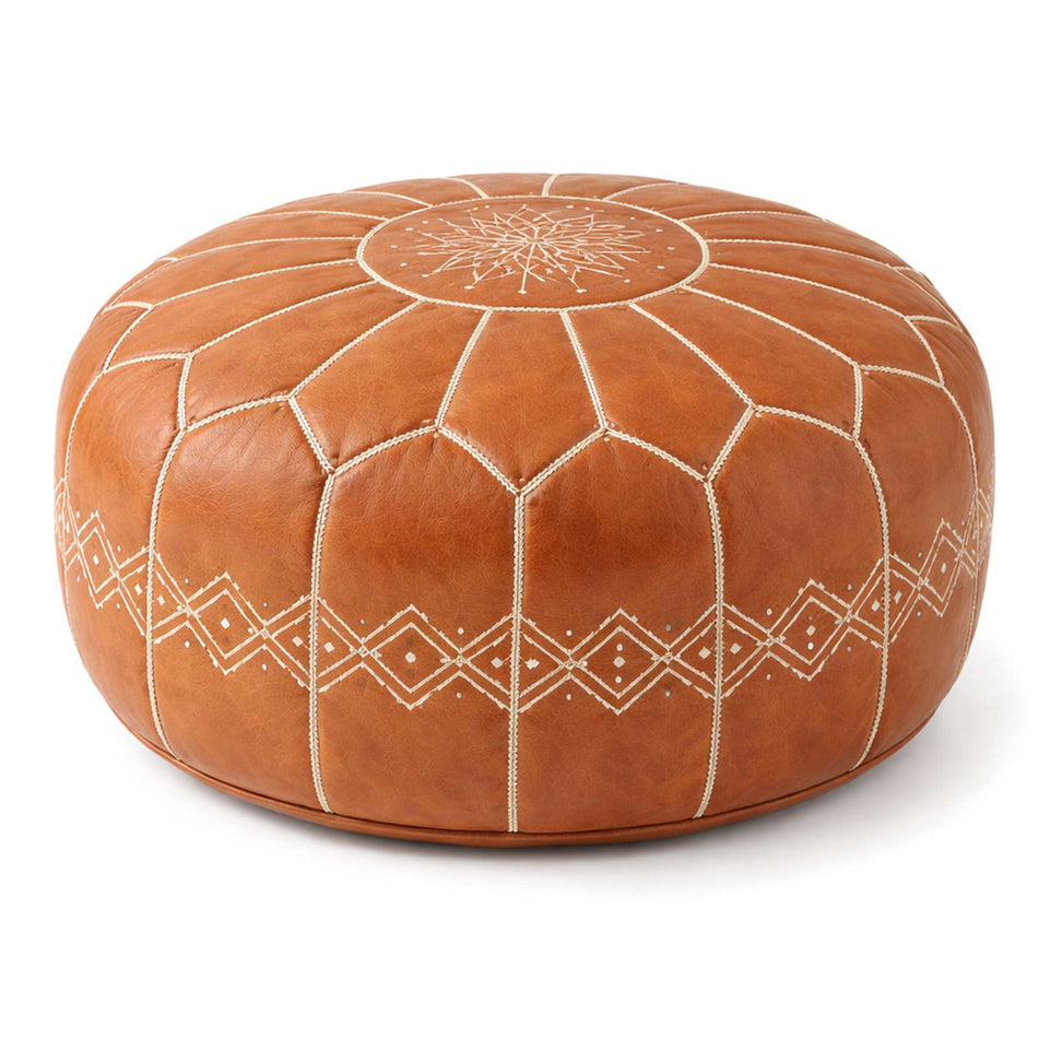 Embroidered leather pouf