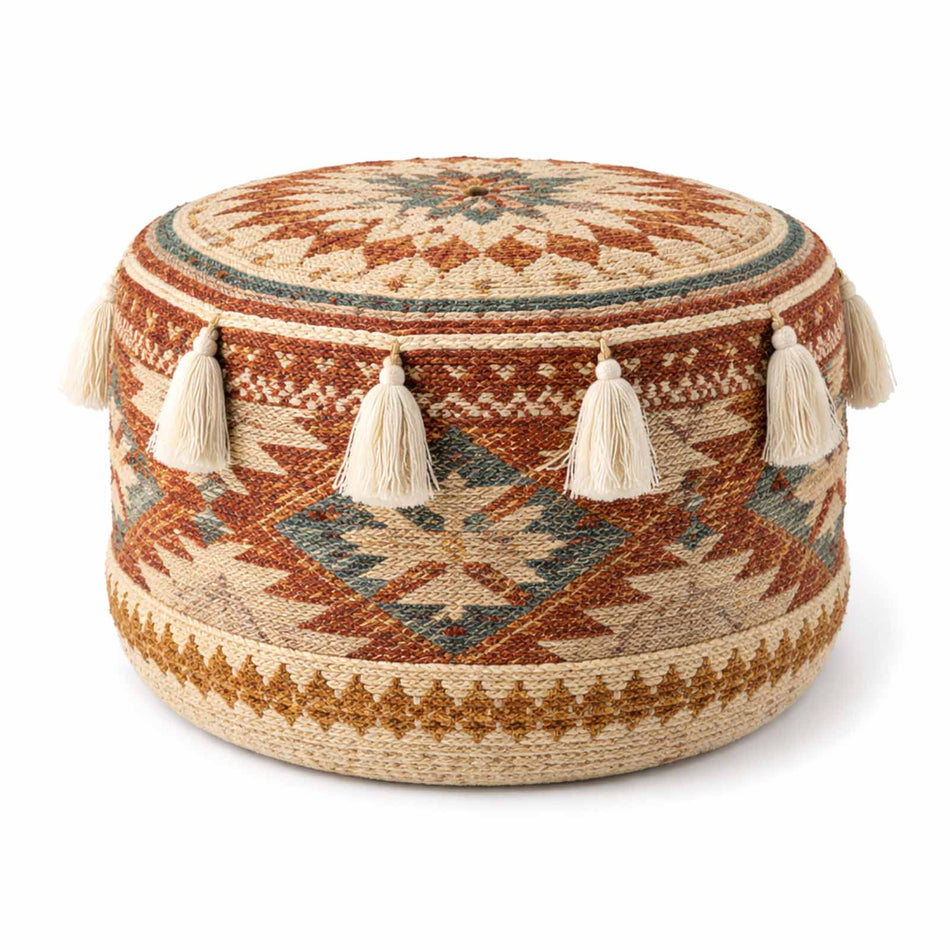Patterned tassel pouf