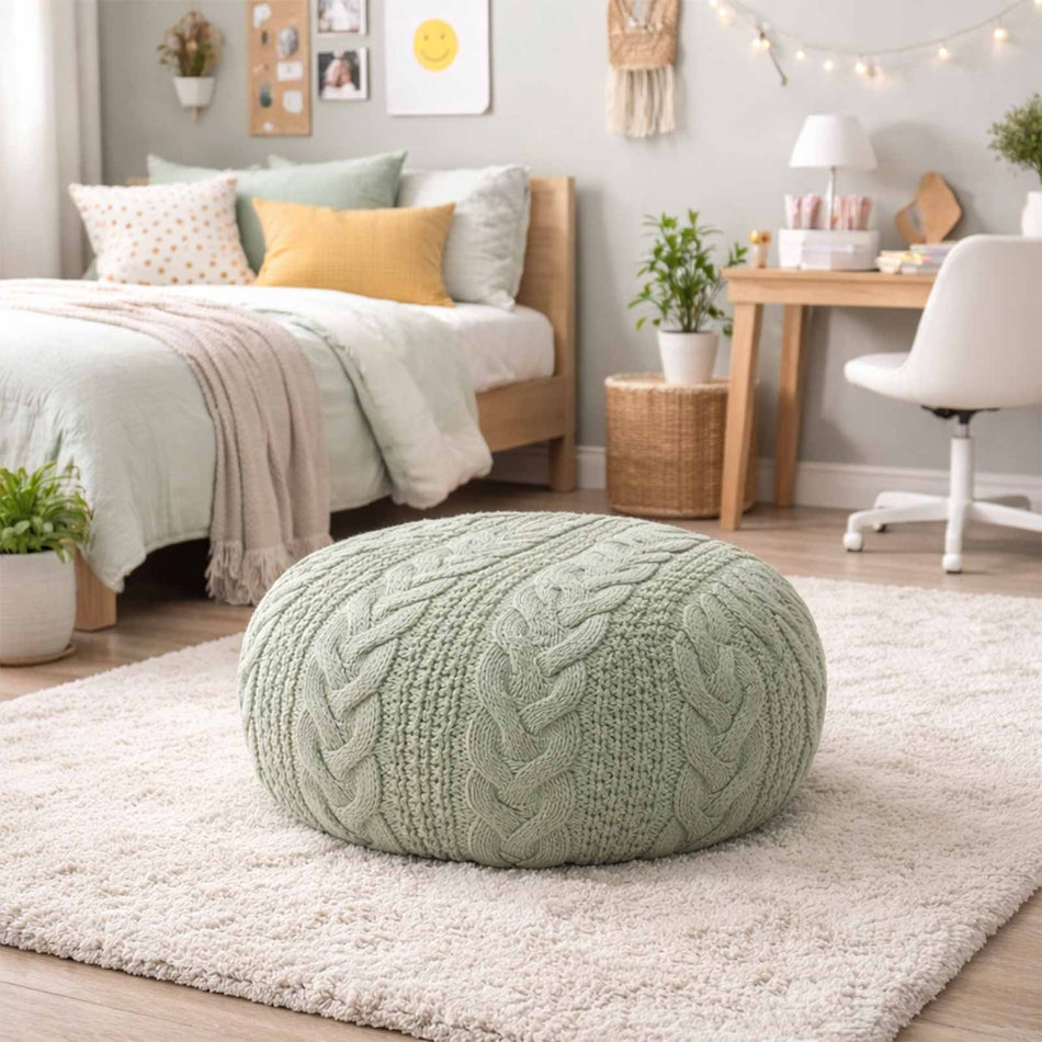 Cable knit pouf