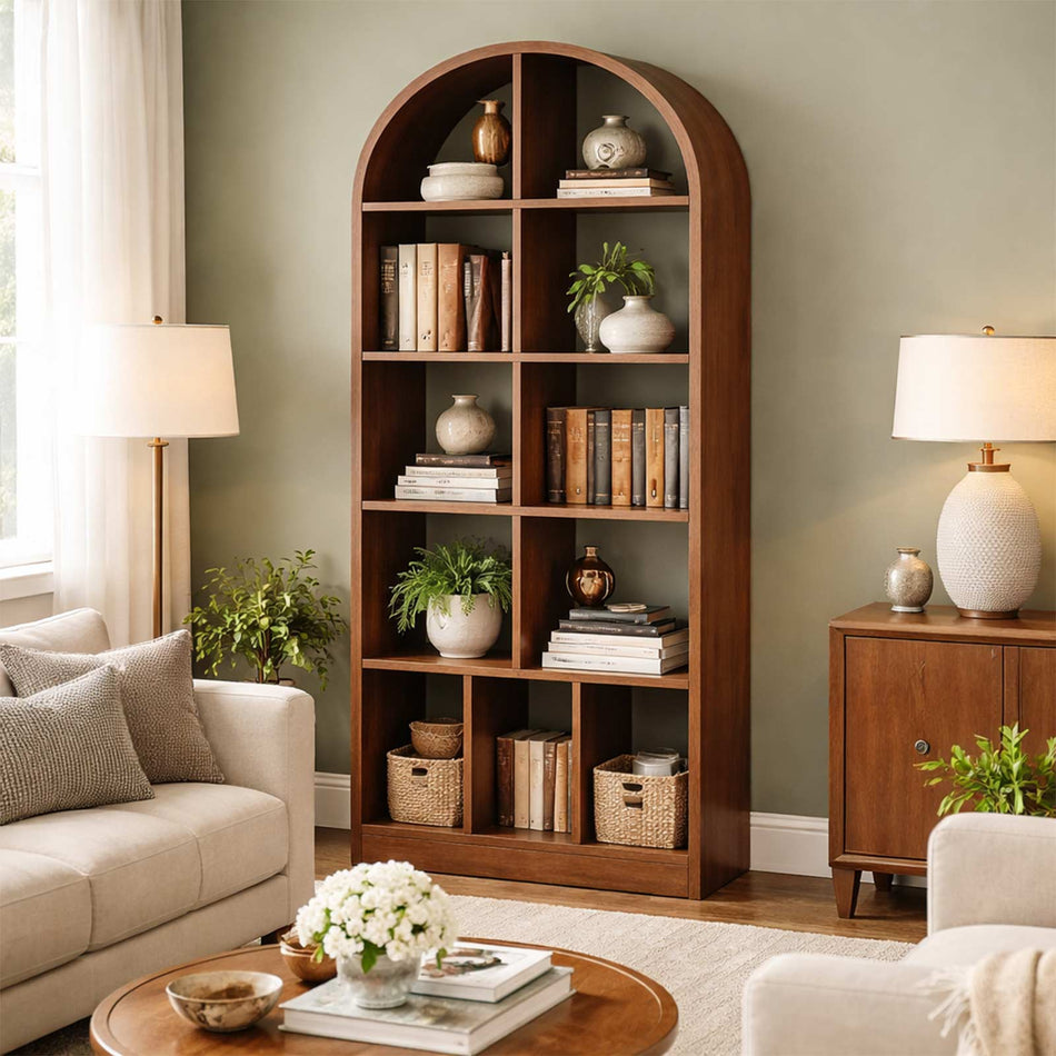 Arched wooden display bookcase