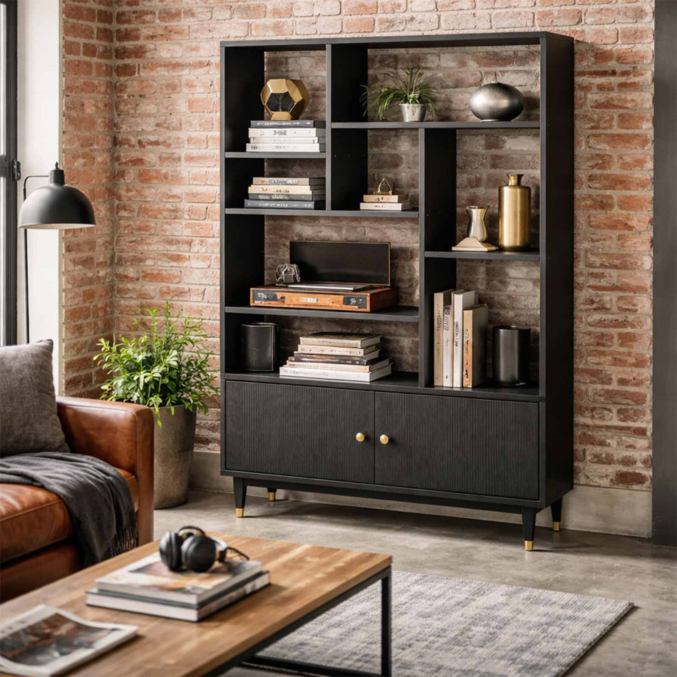 Storage cabinet with open shelves