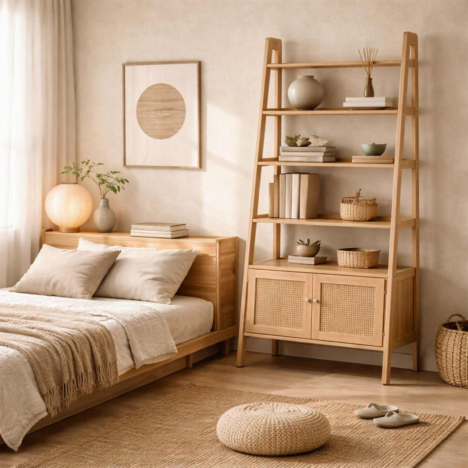 Ladder shelf with cabinet