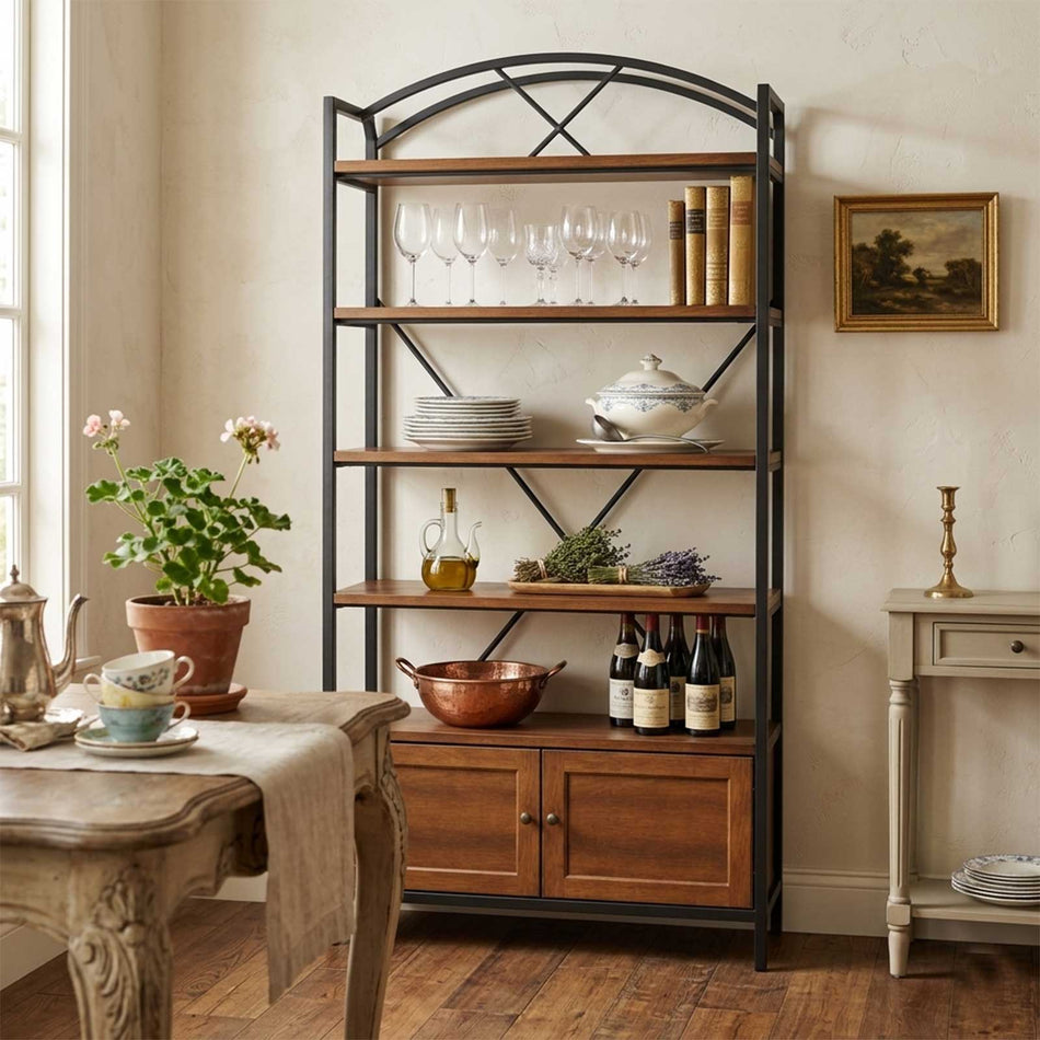 Industrial bookcase with cabinet storage