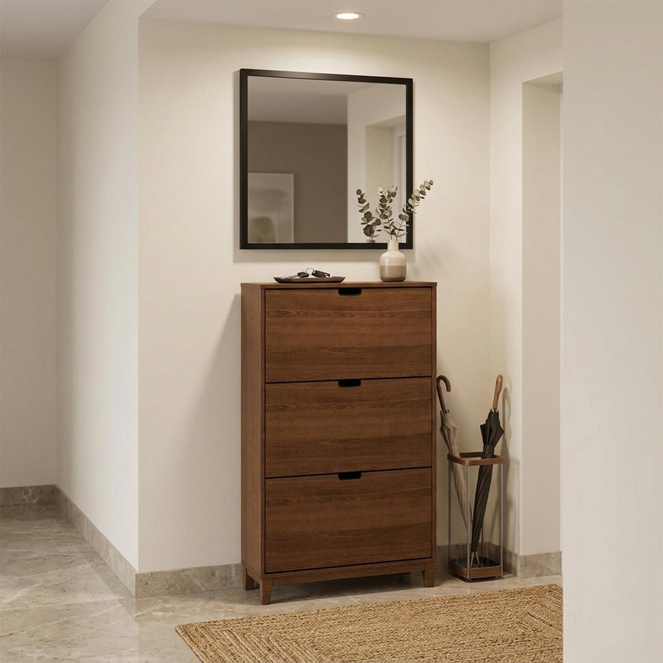 Wood storage cabinet with 3 tilt doors
