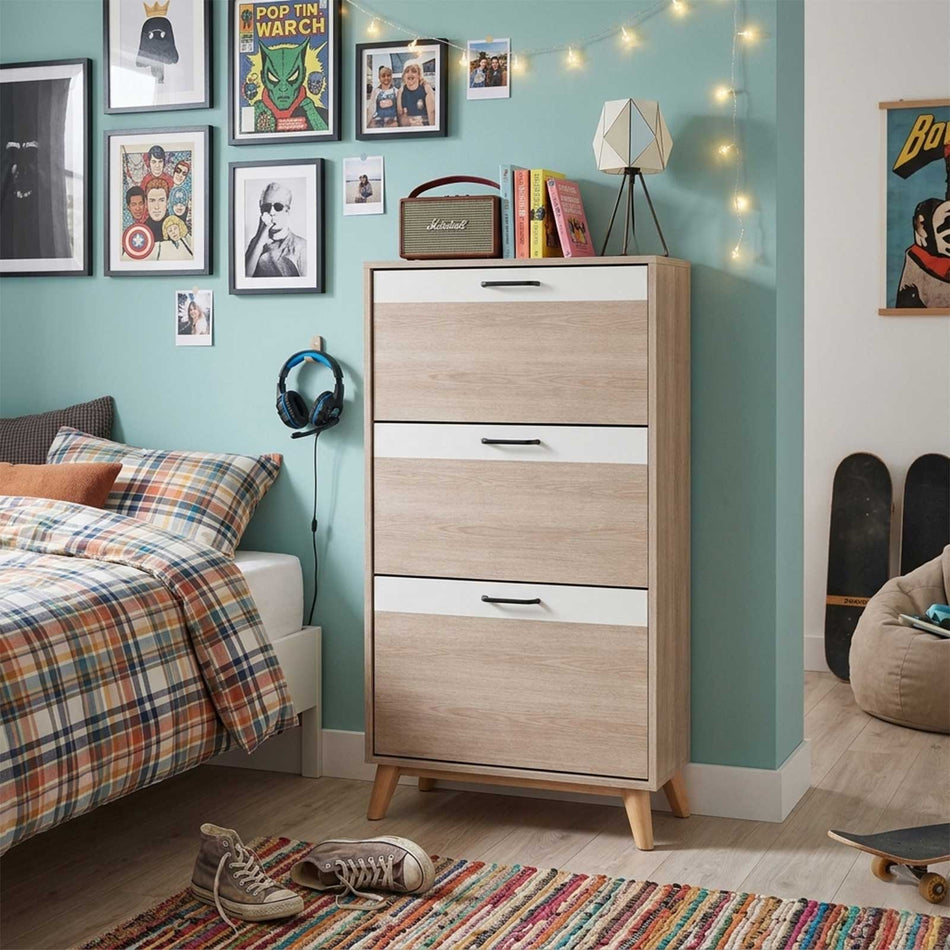 Scandi entryway cabinet with raised legs