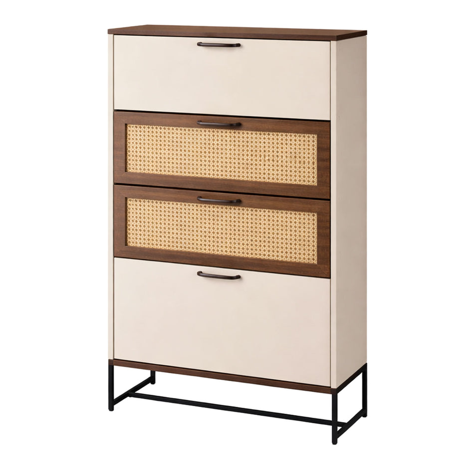 Shoe cabinet with drawer and metal base