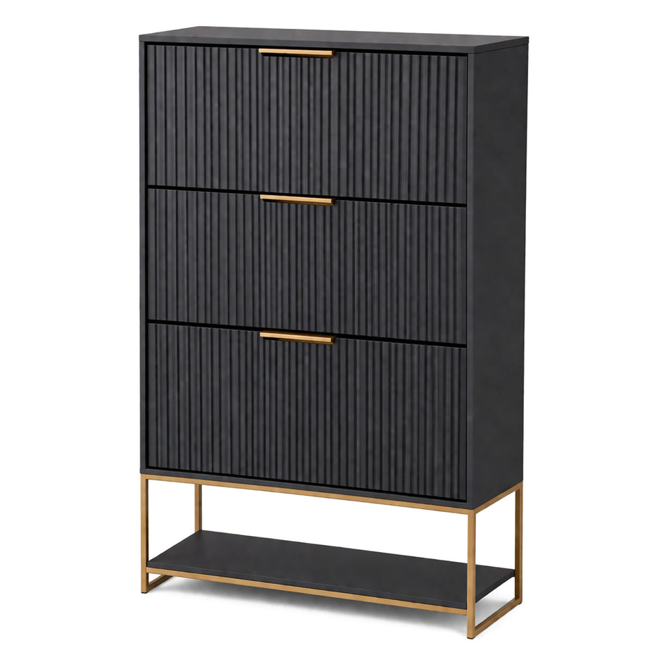 Ribbed front cabinet with metal base