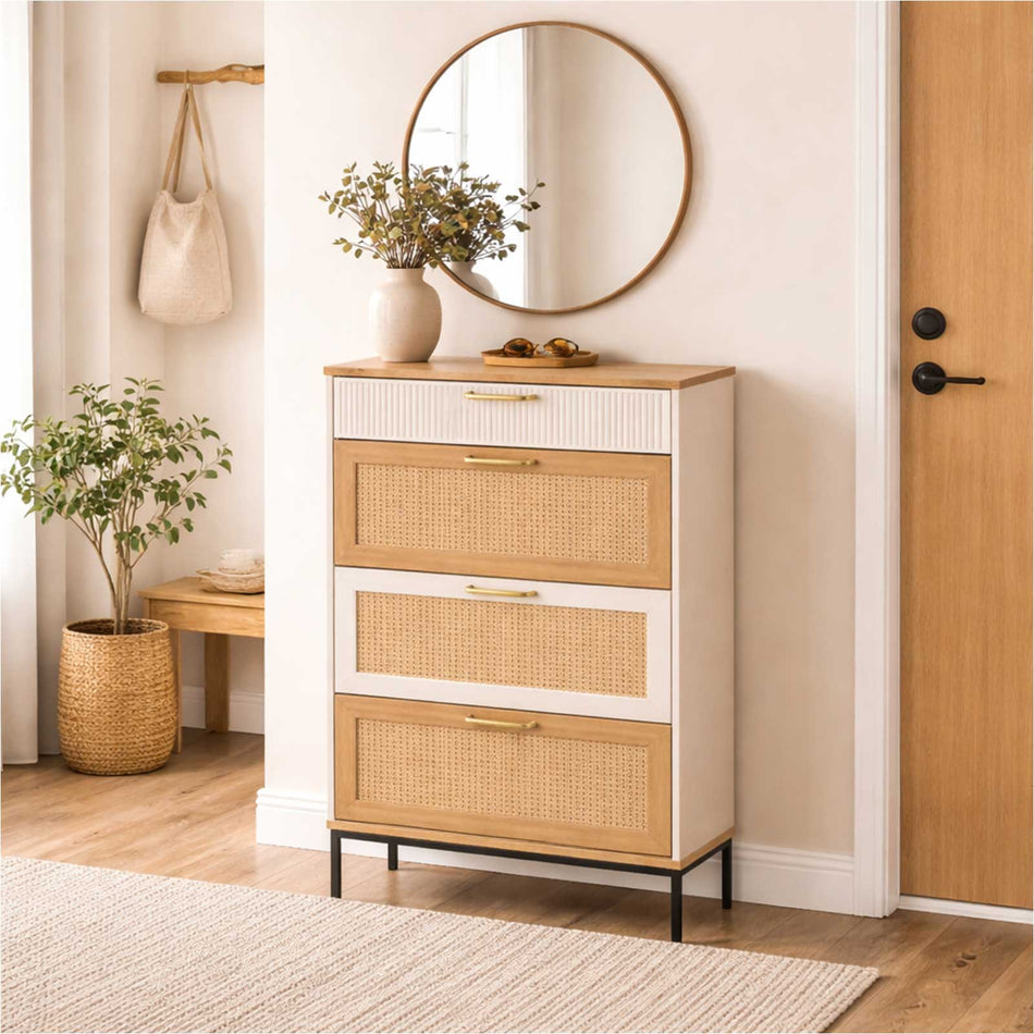 Rattan panel cabinet with drawer