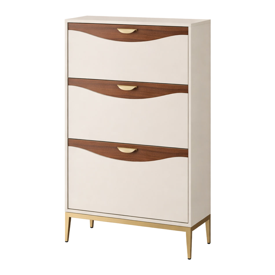 Curved panel cabinet with metal base
