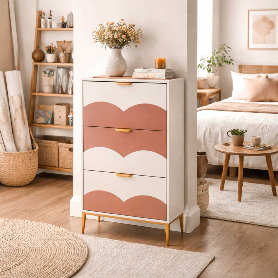 Wave panel cabinet with metal base