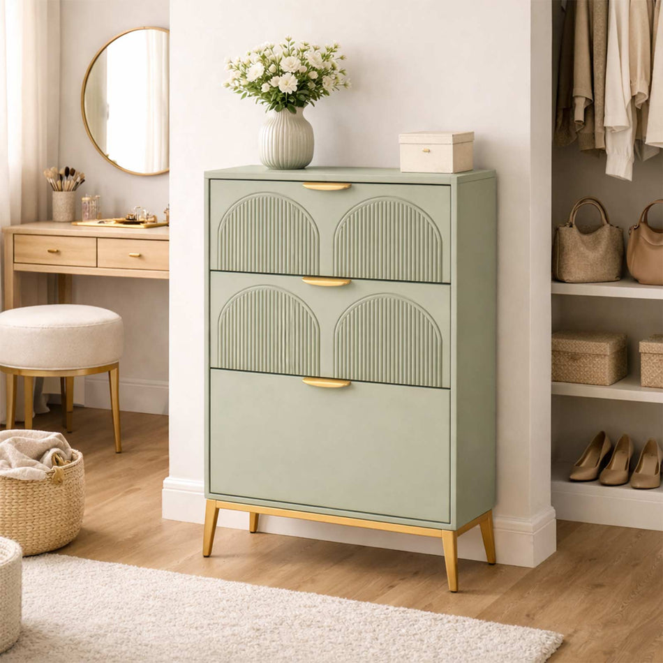 Arched shoe cabinet with raised legs