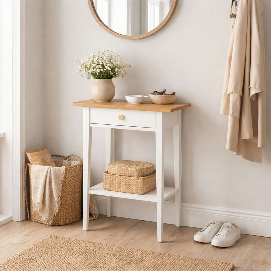 Scandi side table with drawer & shelf