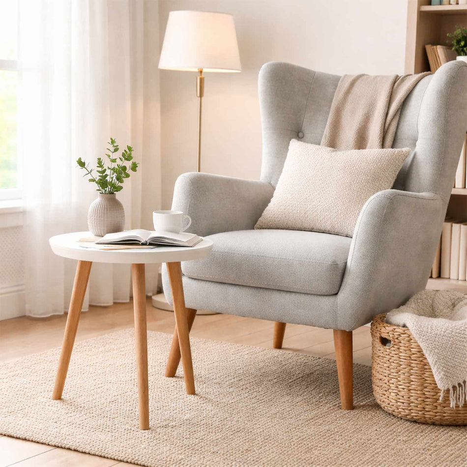 Minimal round side table with tray top